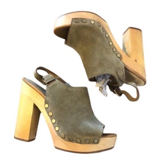 DOLCE VITA Sadey Heels Women’s Size 8.5 US Green/Tan Peep Toe Shoes Slingback - Picture 12 of 13